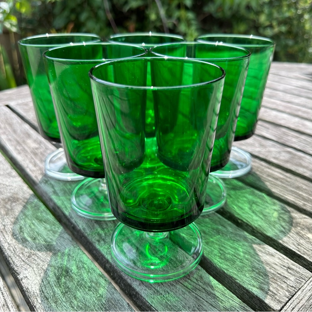 Cavalier Green Water Goblets by Cristal d’Arques Durand- SIX